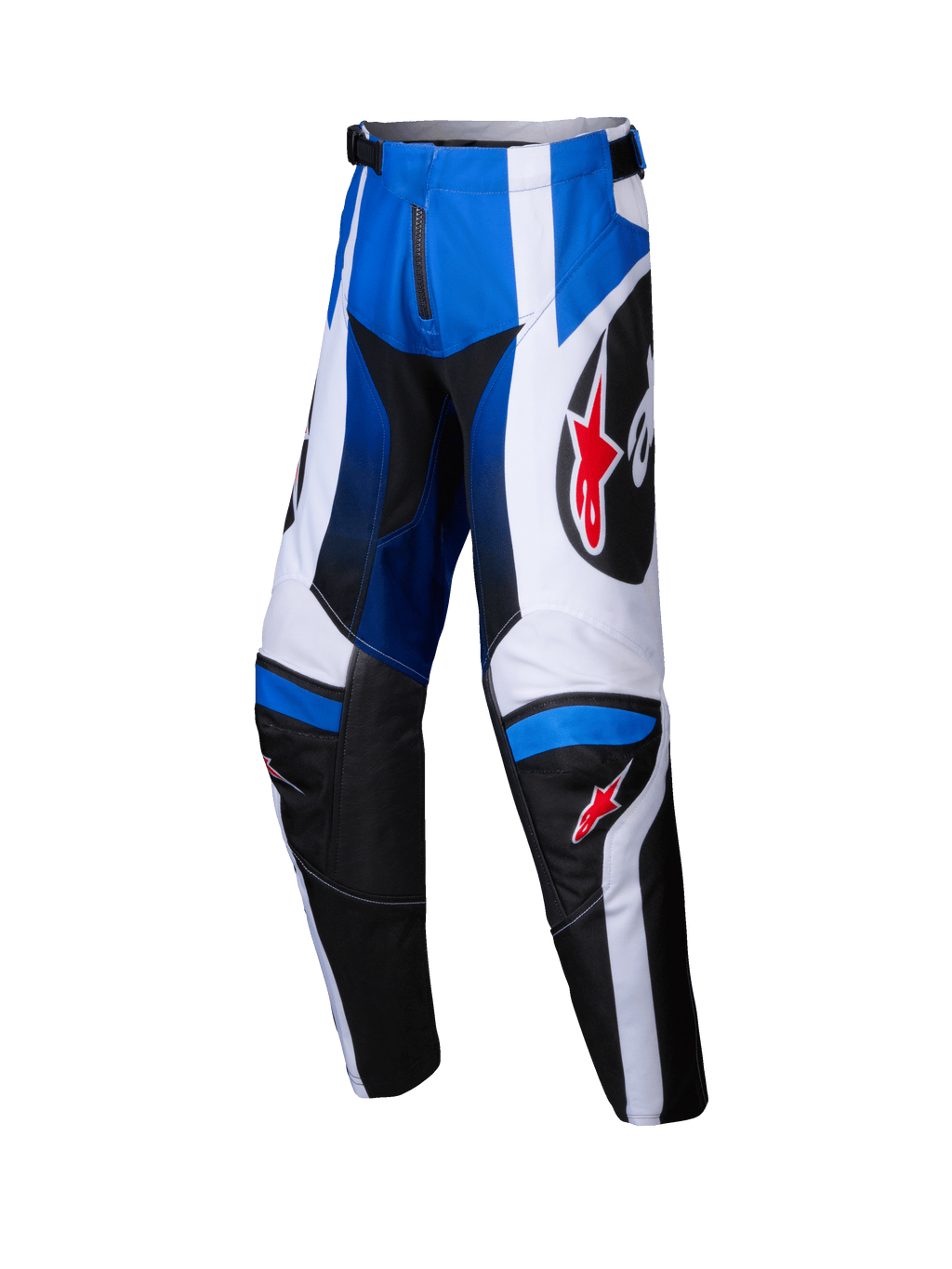 Alpinestars 2025 Youth Racer Wurx Pants, Motocross Pants, Blue Black and White, Red Star Logos, Youth Off-Road Racing Gear
