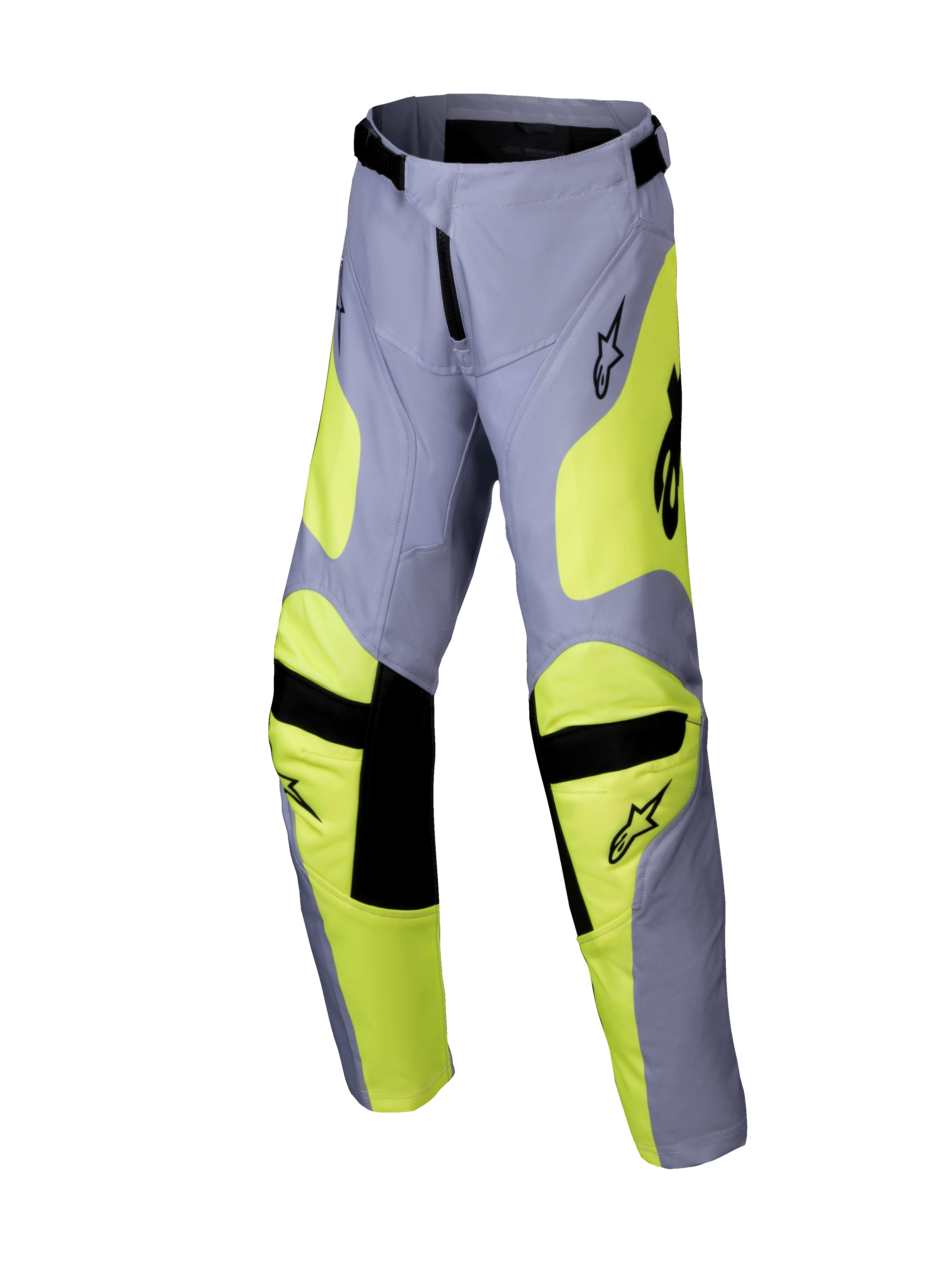 Alpinestars 2025 Youth Racer Veil Hose, Motocross-Hose, Grau und Neongelb, schwarze Akzente an Knien und Taille, sportliches Design mit vorgeformten Beinen und Logos, strapazierfähige Offroad-Rennausrüstung