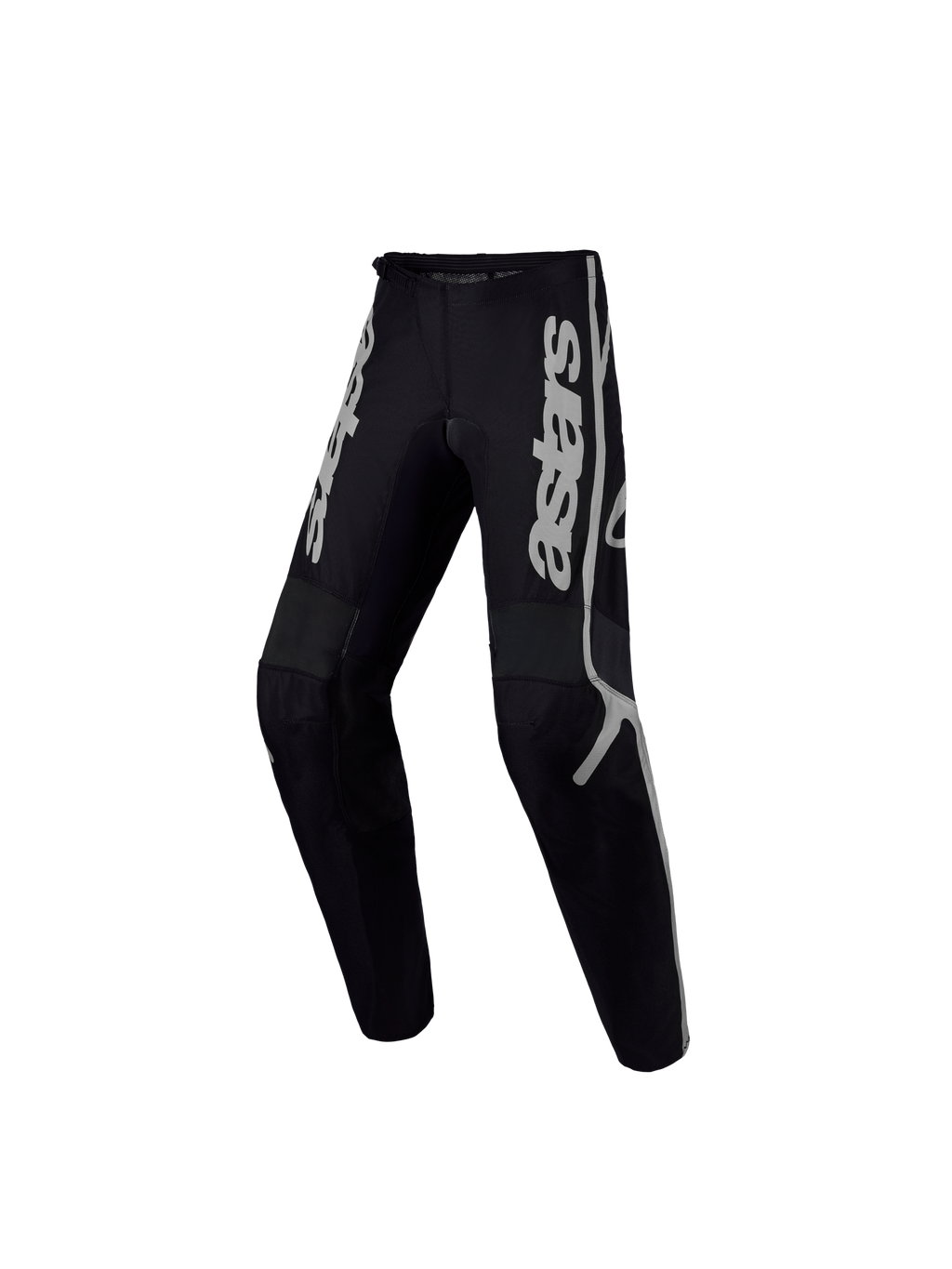 Alpinestars Fluid Apex V2 Jugend-Hose, robuste Motocross-Hose in Schwarz und Silber, strapazierfähige Textilkonstruktion.