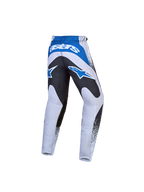Alpinestars Fluid Drag Jugend-Hose für Motocross, Grau und Blau mit Gesäßverstärkung in Schwarz und markanten Astars-Logos.