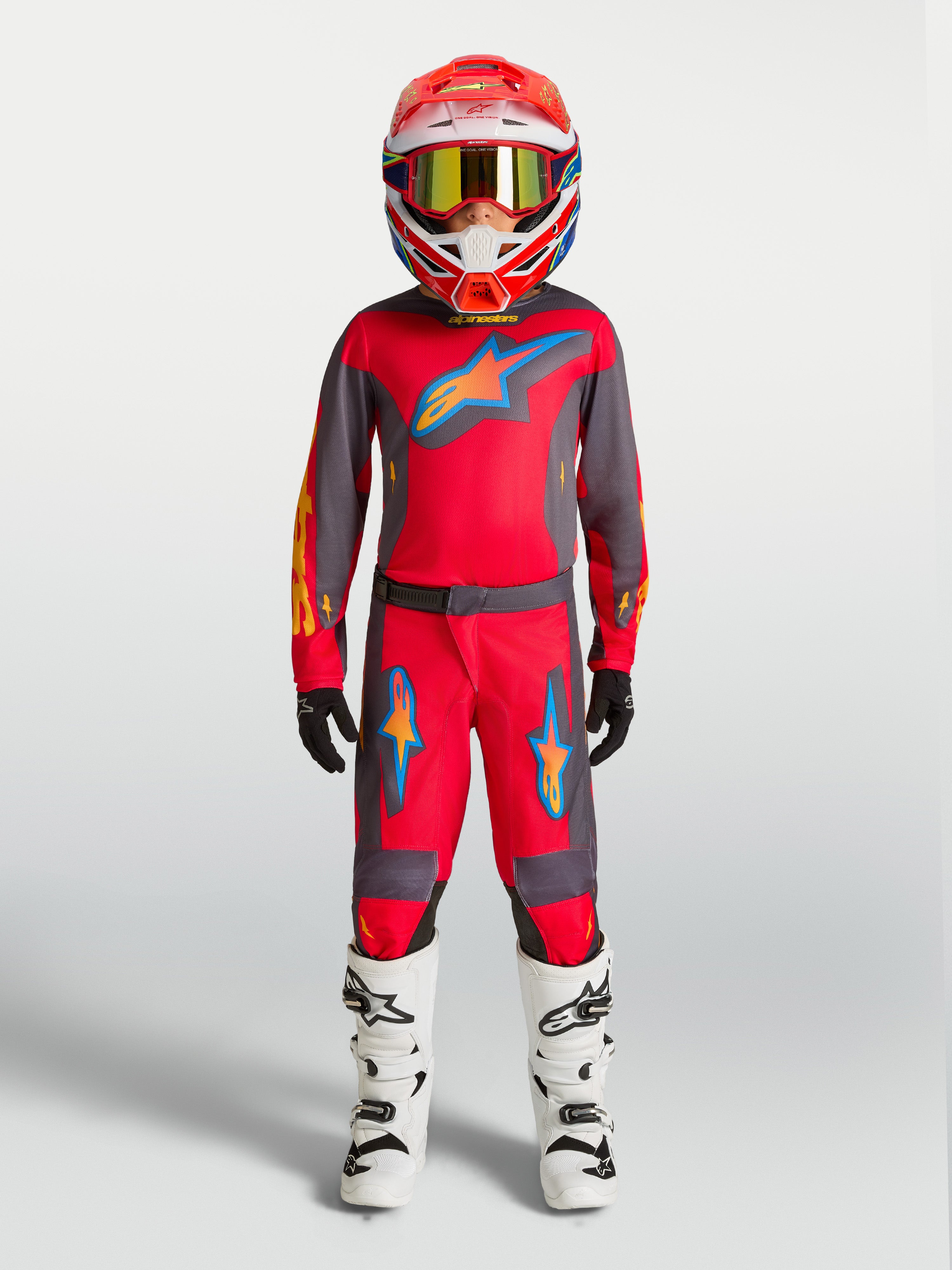 Alpinestars Jugend Fluid Hunt Hose, strapazierfähige Motocross-Hose in Rot und Grau, sportliche Offroad-Passform.