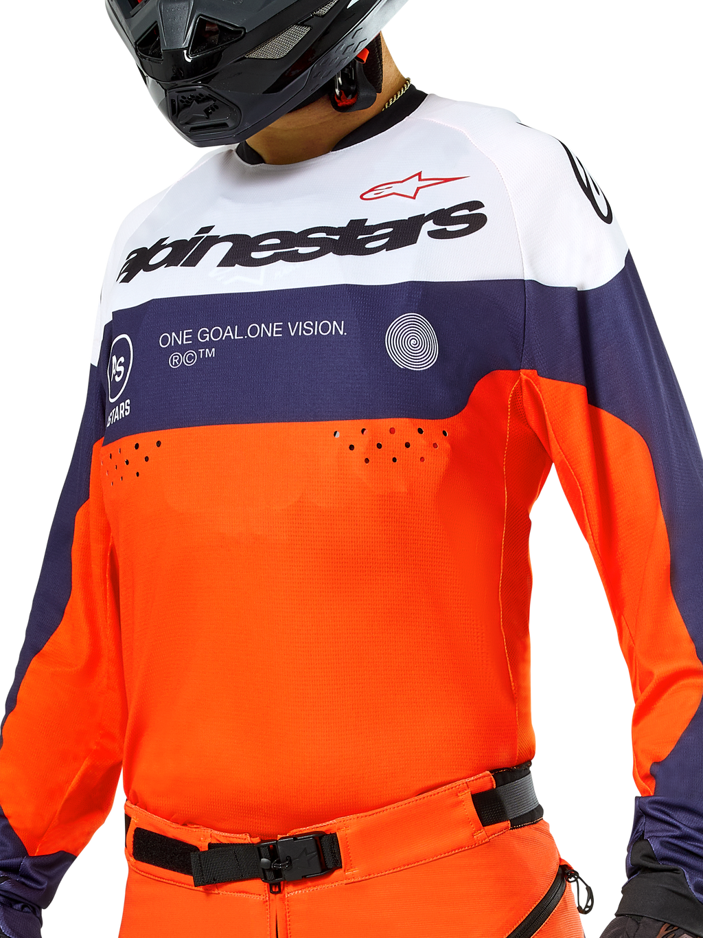 Alpinestars Pro-Dura Trikot, Motocross- und Enduro-Trikot, Navy, Hot Orange und Weiß, leichtes Textil mit atmungsaktiver Konstruktion, lange Ärmel mit Stretch-Bündchen, sportliches Offroad-Design