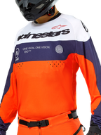 Alpinestars Pro-Dura Trikot, Motocross- und Enduro-Trikot, Navy, Hot Orange und Weiß, leichtes Textil mit atmungsaktiver Konstruktion, lange Ärmel mit Stretch-Bündchen, sportliches Offroad-Design
