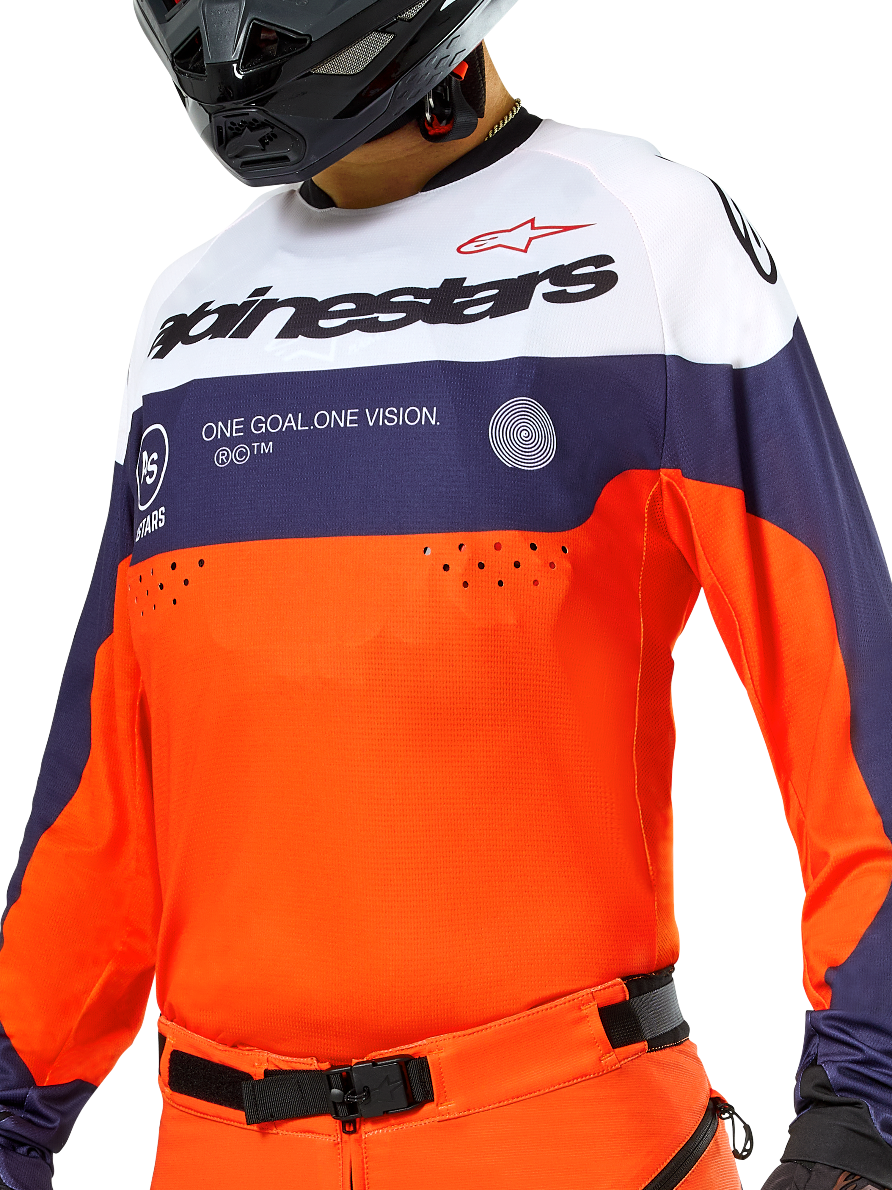 Alpinestars Pro-Dura Trikot, Motocross- und Enduro-Trikot, Navy, Hot Orange und Weiß, leichtes Textil mit atmungsaktiver Konstruktion, lange Ärmel mit Stretch-Bündchen, sportliches Offroad-Design