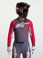 Alpinestars Supertech Hiten AFD Trikot, Motocross-Trikot für Herren, Grau und Fluoreszierendes Rot, belüftetes Mesh-Gewebe.