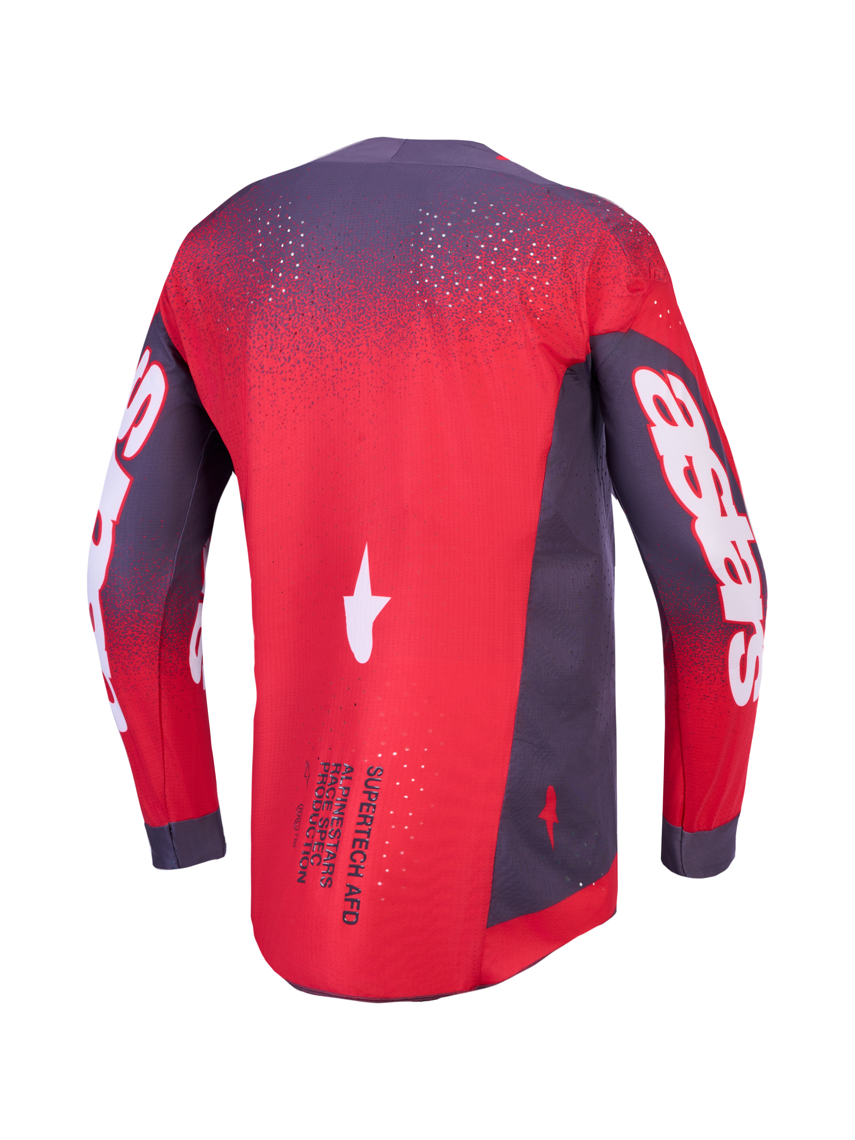 Alpinestars Supertech Hiten AFD Trikot, belüftetes Herren-MX-Oberteil, Neonrot und Grau, athletische Passform, Rückansicht