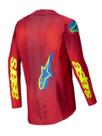 Alpinestars 2025 Supertech Maker Trikot, Motocross-Renntrikot, Herren, leuchtendes Rot und Gelb Fluo, Rückansicht mit Stretch-Mesh-Konstruktion und Grafikdetails