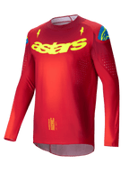 Alpinestars 2025 Supertech Maker Trikot, Pro-Level Motocross-Trikot für Herren in Rot und Gelb Fluo, ultraleichtes Stretch-Mesh mit lasergeschnittenen Belüftungsperforationen