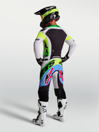 Alpinestars Supertech Dyna Trikot und Gear Set, Motocross-Bekleidung für Herren in Fluo-Grün und Lila, Rückansicht