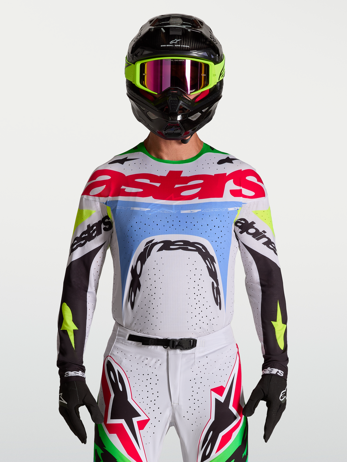 Alpinestars 2027 Supertech Dyna Trikot, Herren-Motocross-Trikot, Helllila und fluoreszierendes Grün, belüftetes Stretch-Mesh.