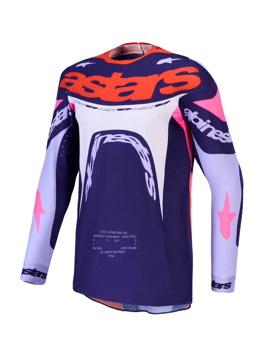 Alpinestars Supertech Dyna Trikot, Motocross-Trikot für Herren, Lila und Pink Fluo, Stretch-Mesh mit athletischer Passform.