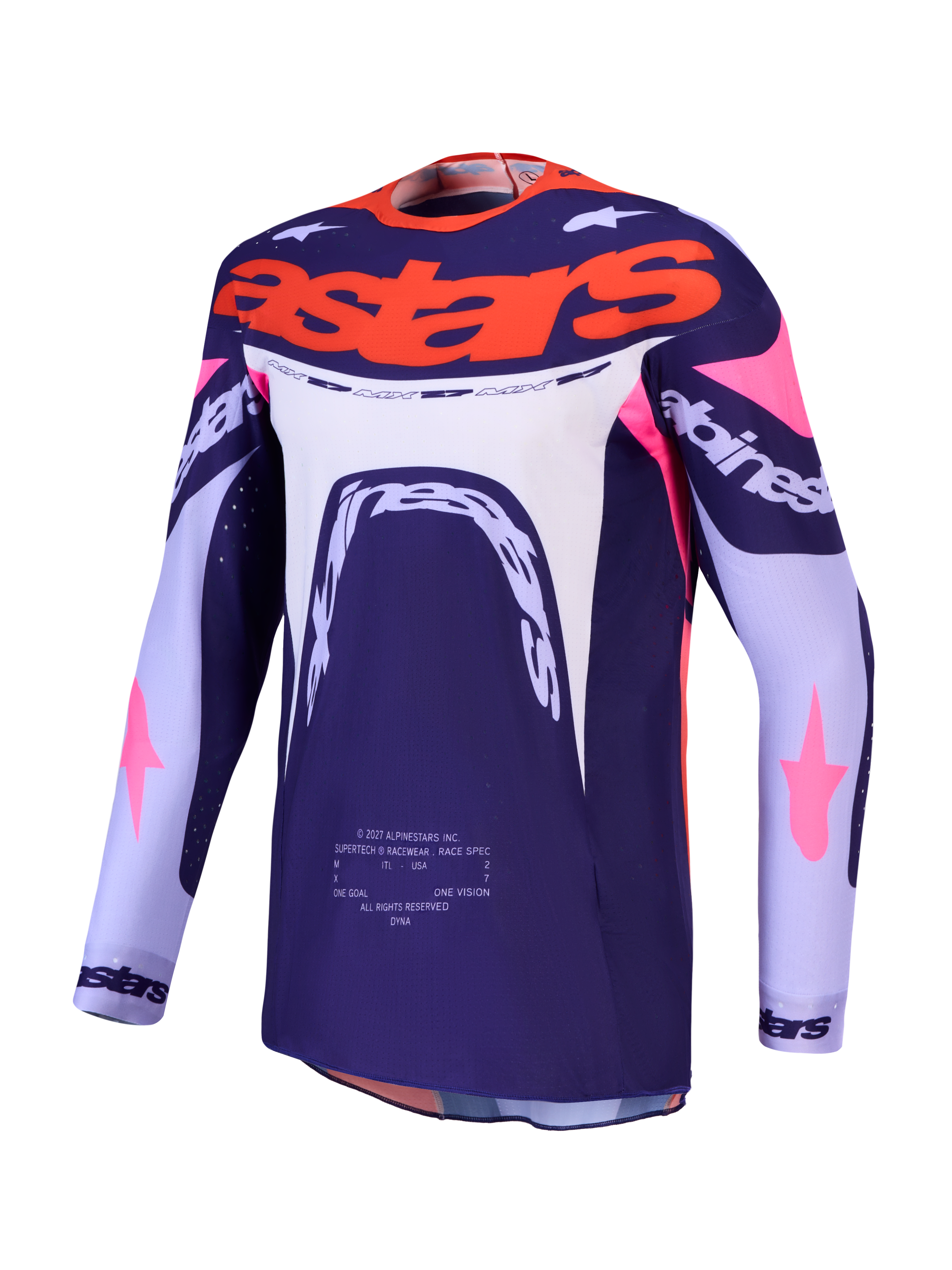 Alpinestars Supertech Dyna Trikot, Motocross-Trikot für Herren, Lila und Pink Fluo, Stretch-Mesh mit athletischer Passform.