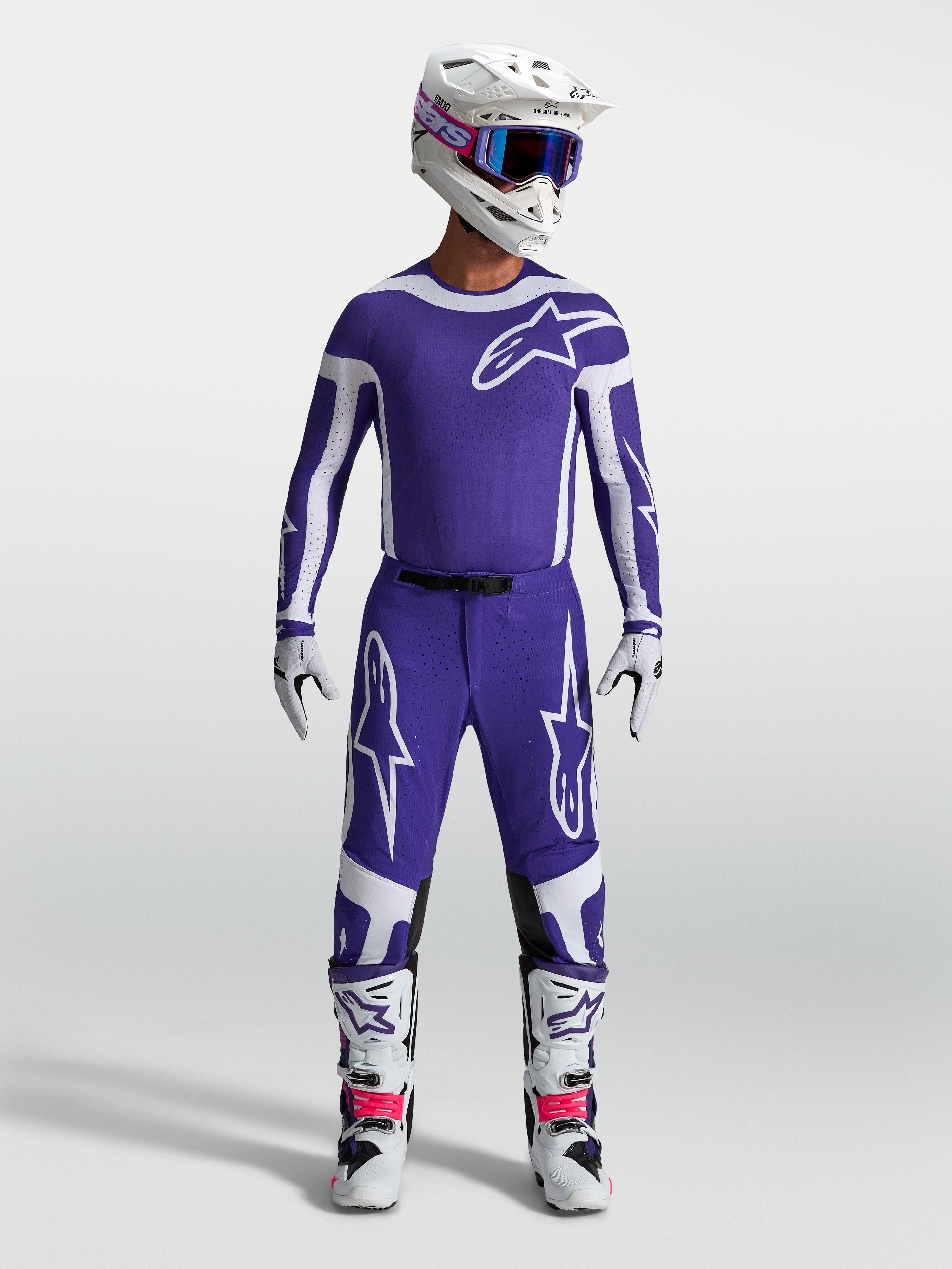 Alpinestars Supertech Vesta Trikot und Ausrüstungsset, Motocross-Ausrüstung für Herren, Dunkelblau und Weiß, professionelle athletische Passform