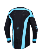 Alpinestars Supertech Vesta Trikot, Herren-Motocross-Trikot, Schwarz und Türkis, lasergeschnittene Rückenbelüftung.