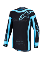Alpinestars Supertech Vesta Trikot und Gear Set, Herren-Motocross-Trikot, Schwarz und Türkis, lasergeschnittene Belüftung, leichtes Stretch-Mesh, athletische Passform für den MX-Einsatz.