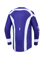 Alpinestars Supertech Vesta Jersey, men's motocross racing top, back view in deep blue and white stretch mesh fabric.