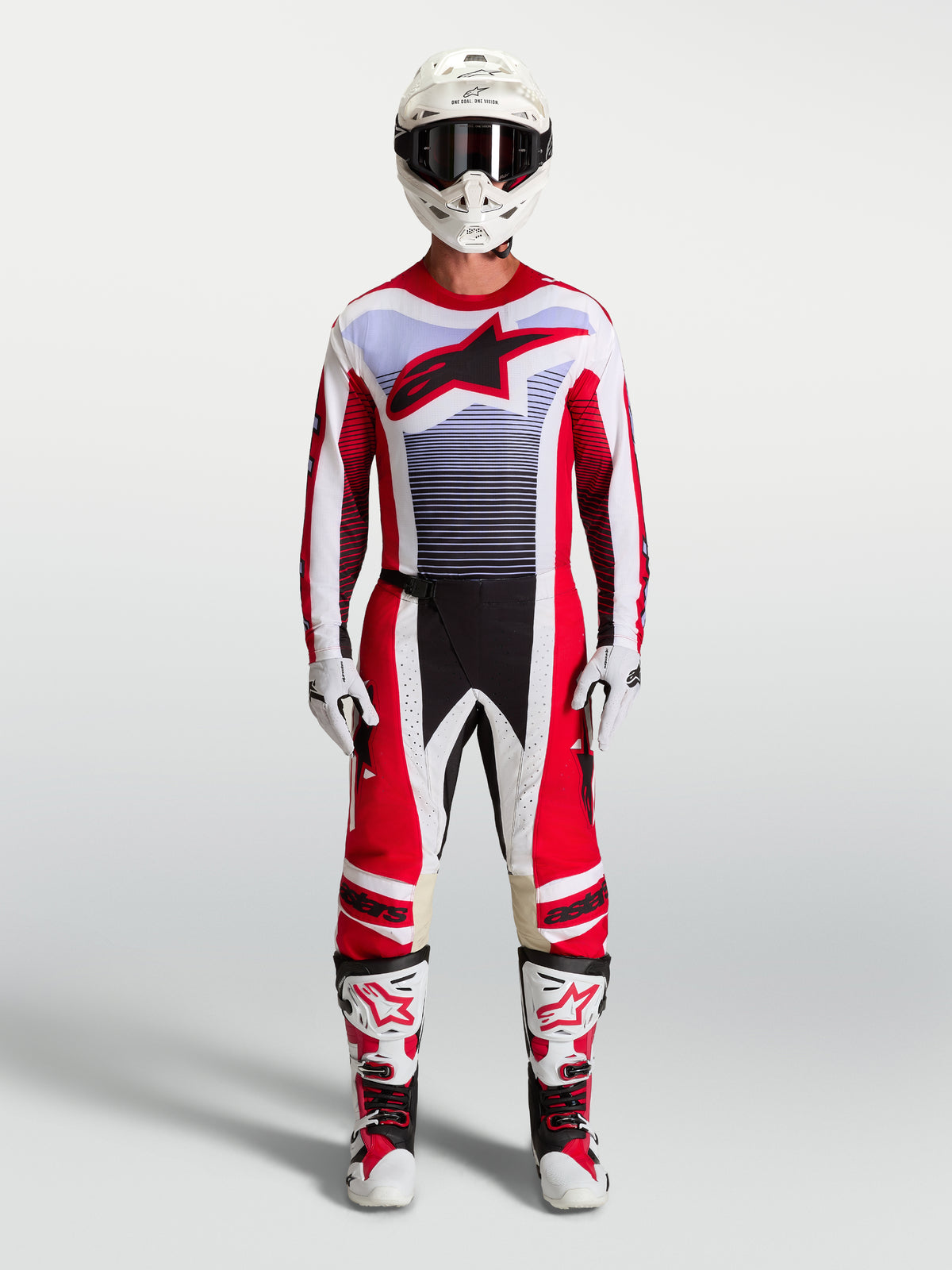 Alpinestars Techstar Maven Ausrüstungsset, Motocross-Racing-Outfit für Herren, Rot und Weiß, athletische Rennpassform.