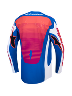 Alpinestars Techstar Maven Trikot in Blau und Rot, Rückansicht mit lasergeschnittener Belüftung, atmungsaktive Motocross-Ausrüstung.