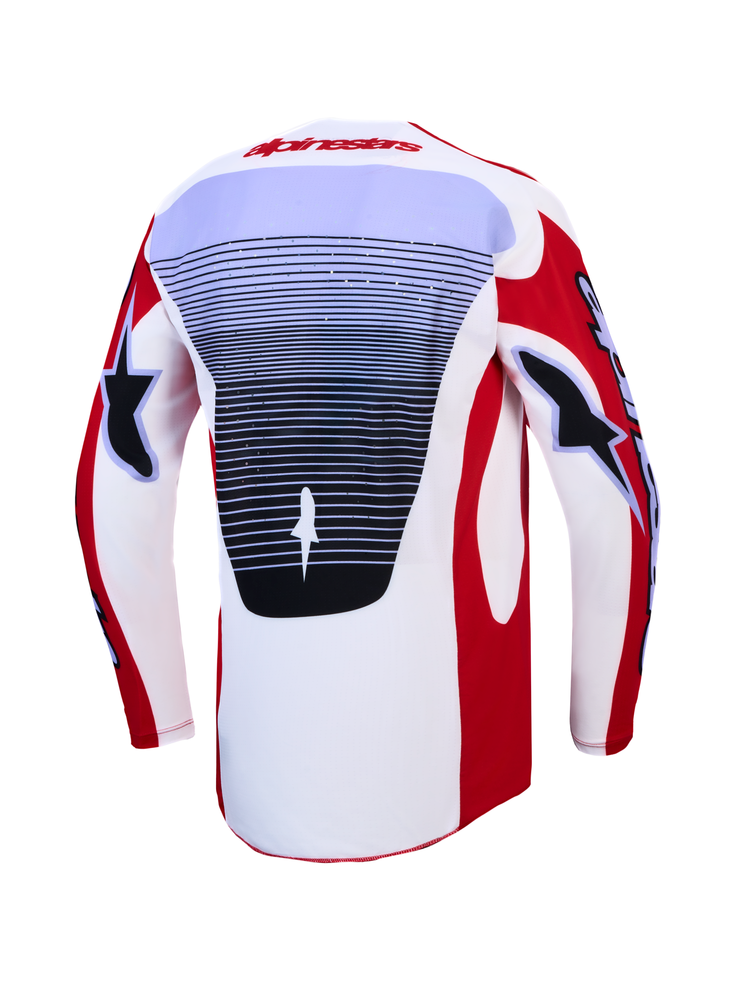 Alpinestars Techstar Maven Trikot und 2027 Techstar Maven Gear Set, Motocross-Trikot, Rot und Weiß, belüftetes Rückenteil.