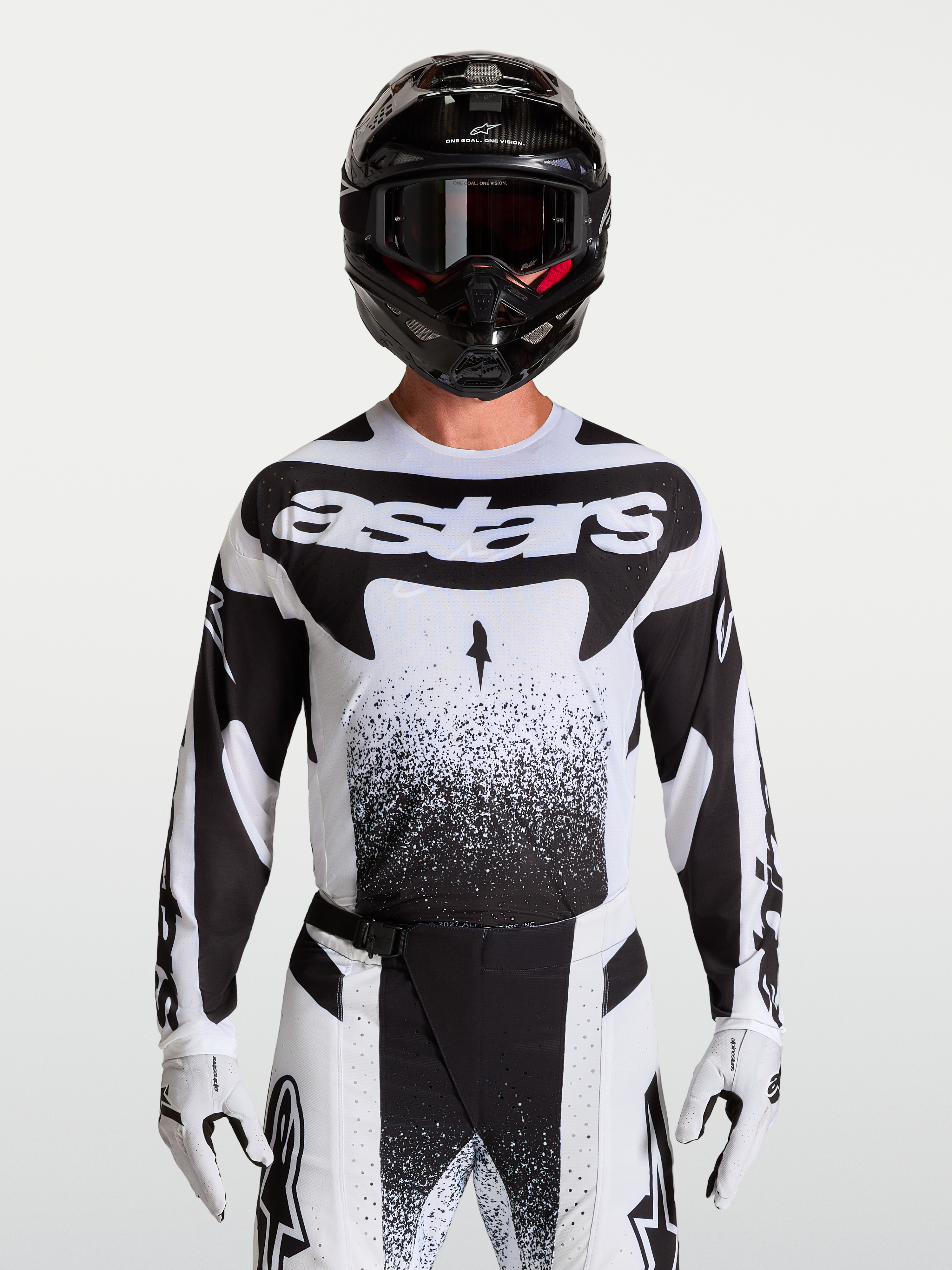 Alpinestars Techstar Swan Trikot, Motocross-Rennsport, Herren, Weiß und Schwarz, athletische Passform aus Stretchmaterial.
