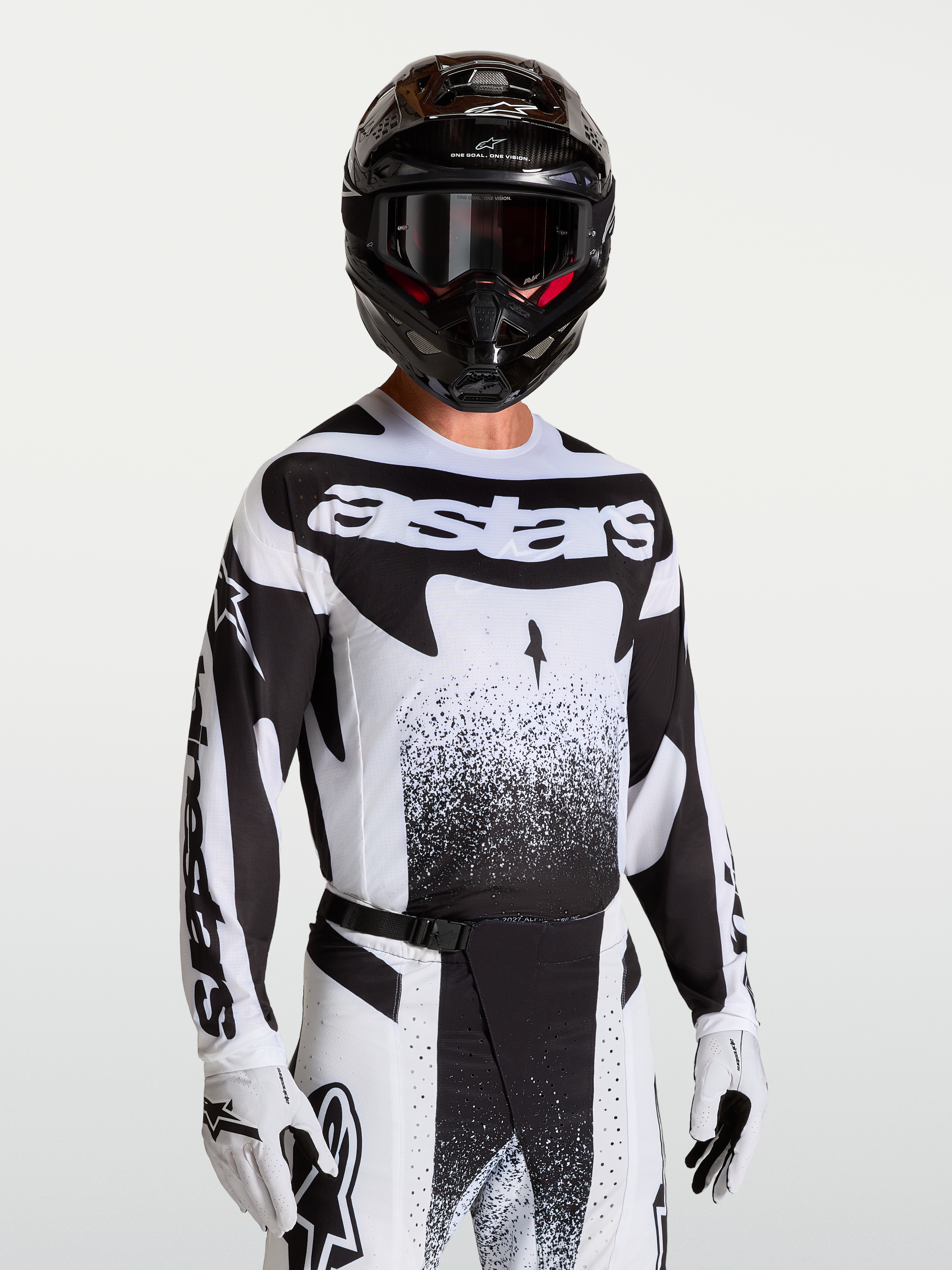 Alpinestars Techstar Swan Trikot, Herren-Motocross-Trikot in Schwarz und Weiß, athletische Passform mit Laser-Belüftung.