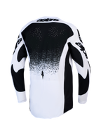 Alpinestars Techstar Swan Trikot, Motocross-Renntrikot für Herren, Schwarz und Weiß, Rückansicht mit Laserperforationen zur Belüftung und verlängertem Saum.
