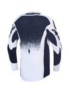 Alpinestars Techstar Swan Trikot, Motocross-Oberteil in Weiß und Dunkelgrau, Rückansicht mit Laserperforationen und athletischer Rennpassform.