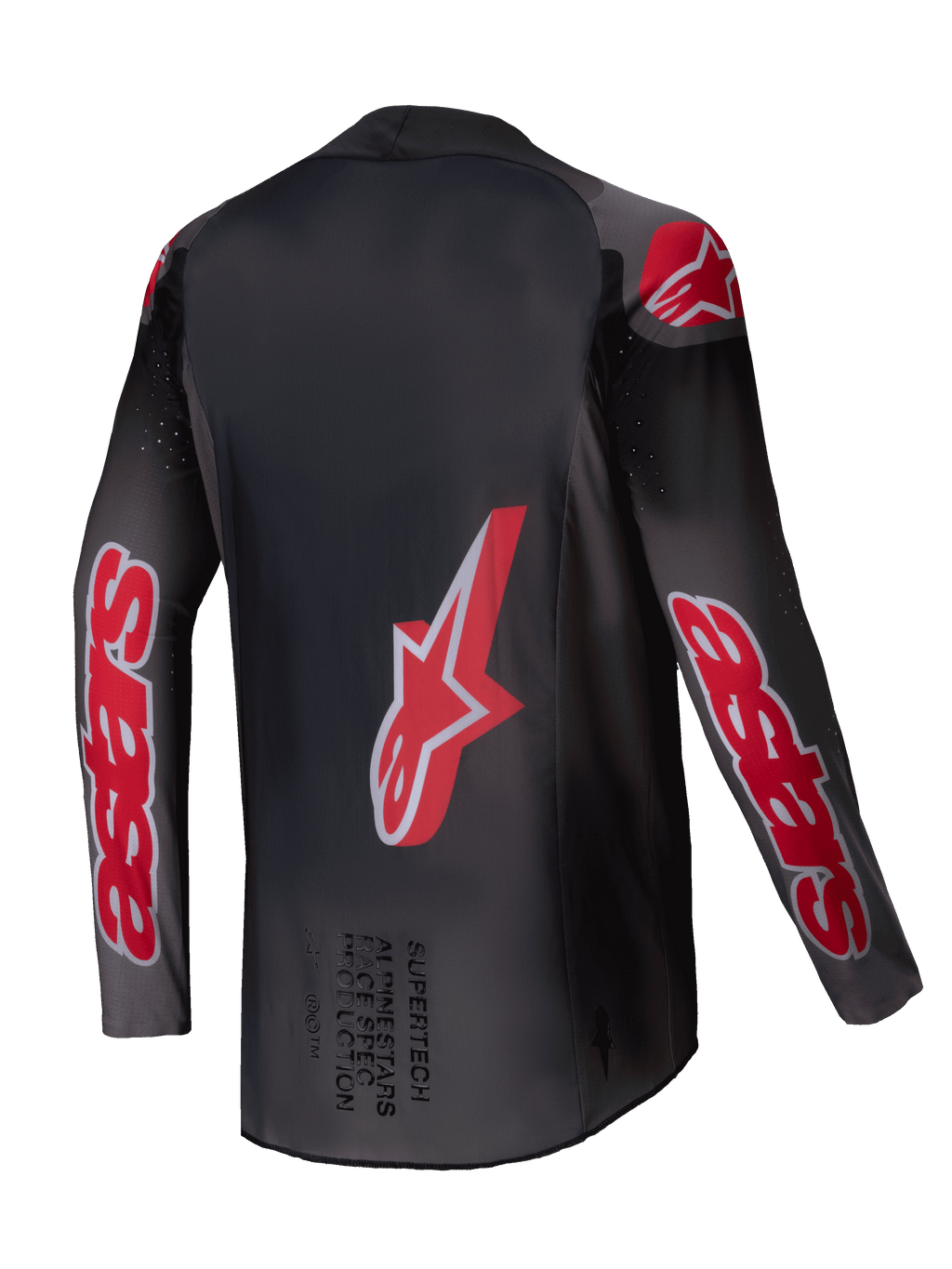 Alpinestars 2025 Supertech Lipan Trikot, Motocross-Offroad-Trikot in Rauchgrau und Hellrot, leichtes Stretch-Mesh mit perforierter Belüftung, Rückansicht