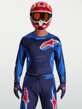 Alpinestars Racer Hunt Trikot, blaues Herren-Motocross-Trikot mit roten Akzenten, ergonomische Passform, feuchtigkeitsableitend.