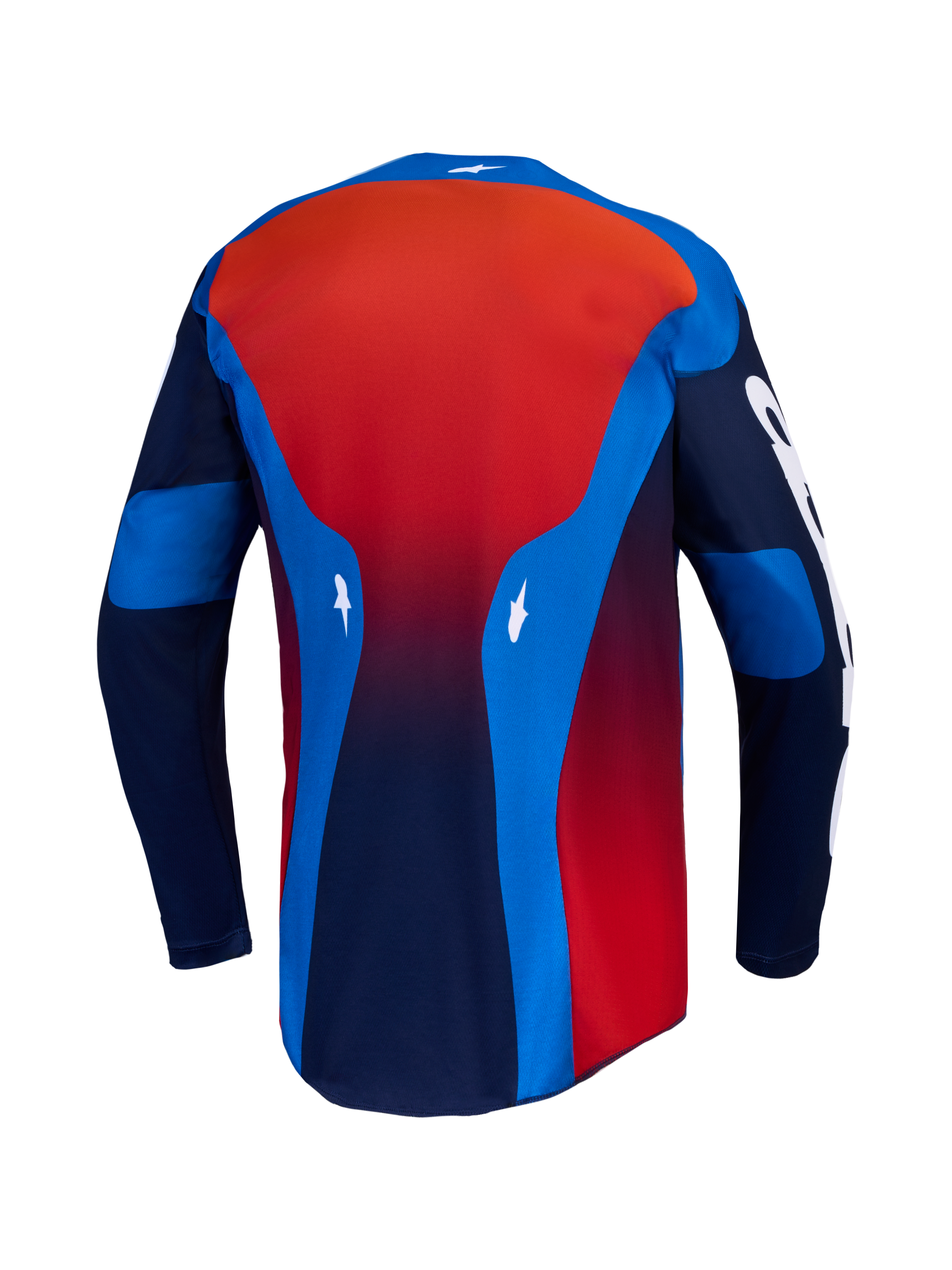 Alpinestars Racer Hunt Trikot, Motocross-Ausrüstung, Blau und Rot, leichtes feuchtigkeitsableitendes Textilgewebe, Rückansicht