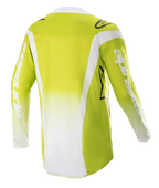 Alpinestars 2023 Techstar Push Trikot, Rückansicht, Gelb Fluo und Weiß, Langarm-Motocross-Trikot mit weißen Seiteneinsätzen und Branding auf den Ärmeln, technische Offroad-Ausrüstung