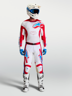 Alpinestars 2027 Racer Hunt Gear Set AND 2027 Racer Hunt Pants, red and white motocross outfit with blue accents.