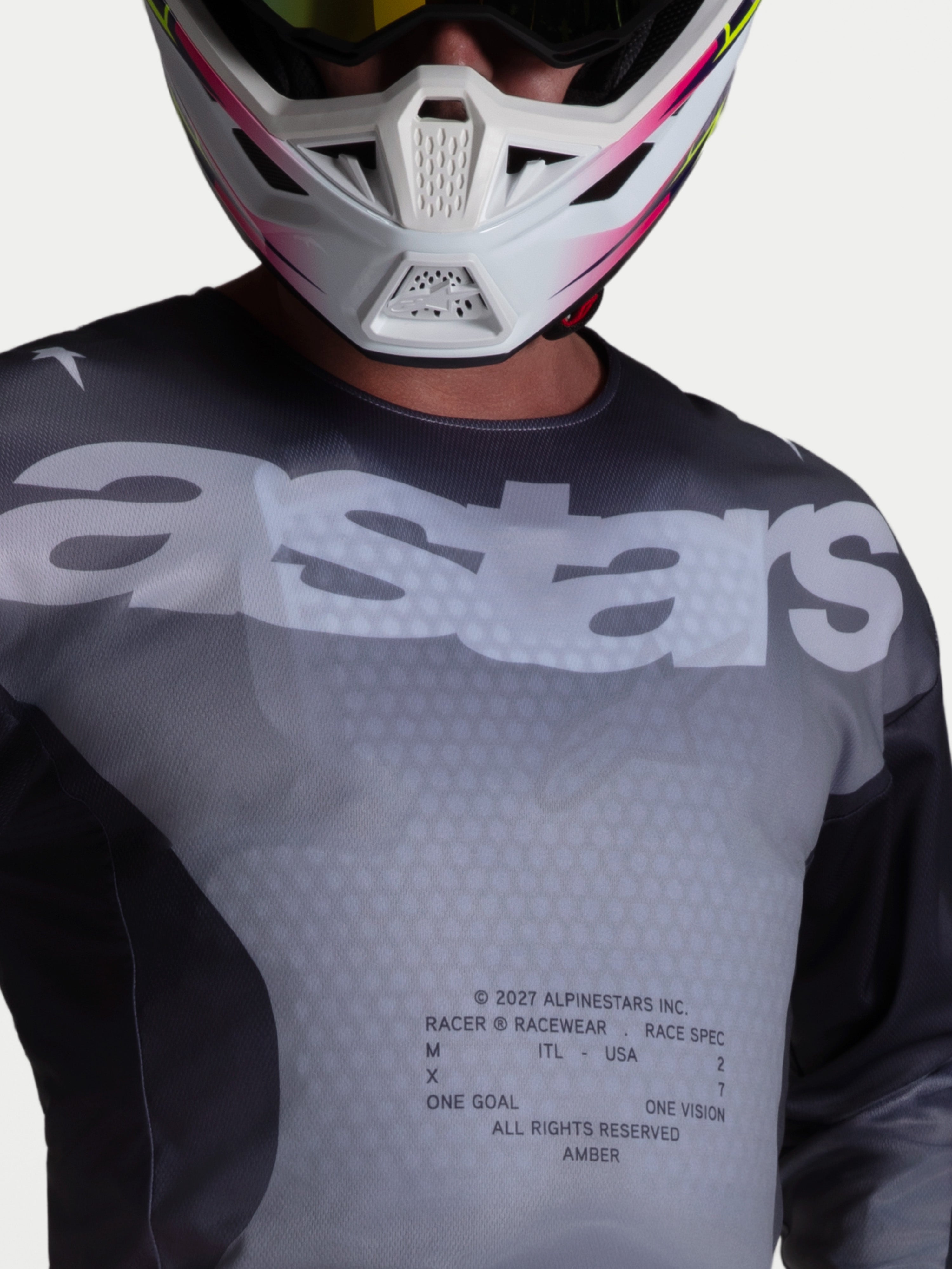 Alpinestars Racer Amber Trikot, Herren Motocross-Trikot in Schwarz und Grau, atmungsaktives Polygewebe mit astars-Logo.