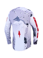 Alpinestars Racer Air Lone Trikot, Herren-Motocross-Trikot, Grau Camo und Feuerrot, Rückansicht aus atmungsaktivem Mesh.