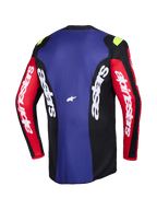 Alpinestars 2026 Fluid Grid Trikot, Rückansicht, Motocross-Trikot in Rot, Schwarz und Lila, mit weißem Alpinestars-Branding auf den Ärmeln und Seiteneinsätzen, kleinen neongelben Akzenten an den Schultern, technische feuchtigkeitsableitende Offroad-Bekleidung