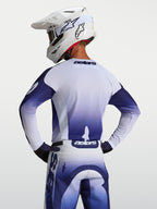 Alpinestars Racer Air Amber Trikot, Herren Motocross-Trikot, Blau und Weiß, Rückansicht mit belüfteter Mesh-Konstruktion.