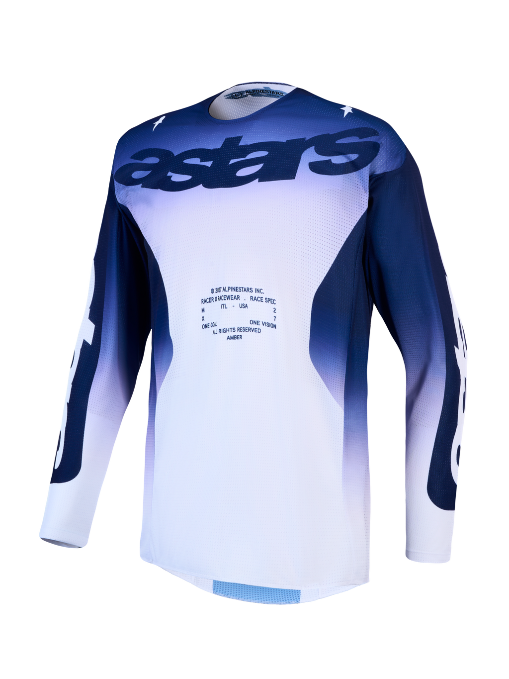Alpinestars Racer Air Amber Trikot, belüftetes Motocross-Rennoberteil für Herren, Blau und Weiß, atmungsaktives Mesh.