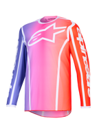 Alpinestars 2026 Fluid Apex Trikot, Motocross-Trikot, lila, pink und orangefarbener Farbverlauf mit weißen Akzenten, weißes Astars-Logo auf der Brust und Branding an den Ärmeln, leichtes Performance-Polygewebe für den Offroad-Rennsport