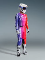 Alpinestars 2026 Fluid Apex Gear Set, Motocross rider wearing a complete racing outfit with a vibrant purple, pink, and red gradient design, white helmet with purple goggles, white and black boots, white gloves, coordinated athletic look for off-road performance