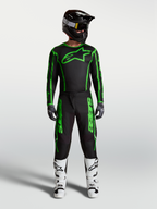 Alpinestars Fluid Apex V2 Hose, Motocross-Rennsport-Ausrüstung für Herren, Schwarz und Fluo-Grün, komplettes Racing-Outfit mit weißen Stiefeln