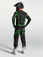Alpinestars Fluid Apex V2 Jersey AND Gear Set, Men's Motocross Outfit, Black and Green Fluo, rear view on model.