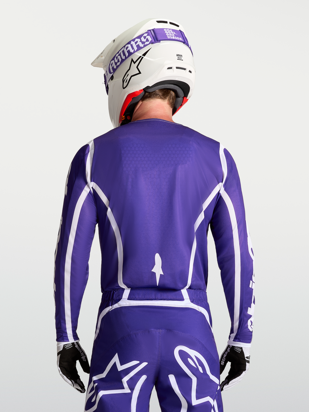 Alpinestars Fluid Apex V2 Trikot, Motocross-Ausrüstung für Herren, Blau und Weiß, Rückansicht mit passender MX-Hose.