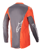 Alpinestars 2023 Racer Hoen Jersey, Motocross-Jersey, Magnet Hot Orange, Rückansicht mit grauen und orangefarbenen Einsätzen sowie silbernen Astars-Logos auf den Ärmeln und dem Rücken, Performance-Offroad-Bekleidung