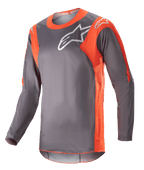 Alpinestars 2023 Racer Hoen Jersey, Langarm-Motocross-Trikot, Magnet-Grau und Hot-Orange, weißes Alpinestars-Logo auf Brust und Schultern, leichtes Performance-Gewebe für Offroad-Rennen