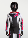 Alpinestars Fluid Drag Trikot, Herren-Motocross-Trikot in Schwarz und Weiß mit roten Akzenten und aggressiven Grafiken.