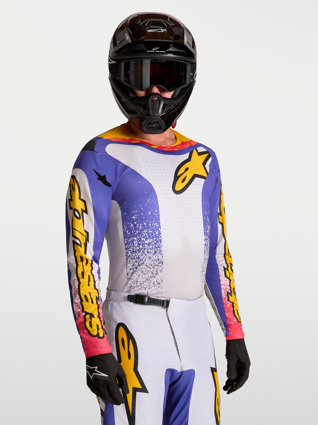 Alpinestars Fluid Drag Trikot, Motocross-Trikot für Herren, Blau und Gelb, feuchtigkeitsableitend für Offroad-Performance.