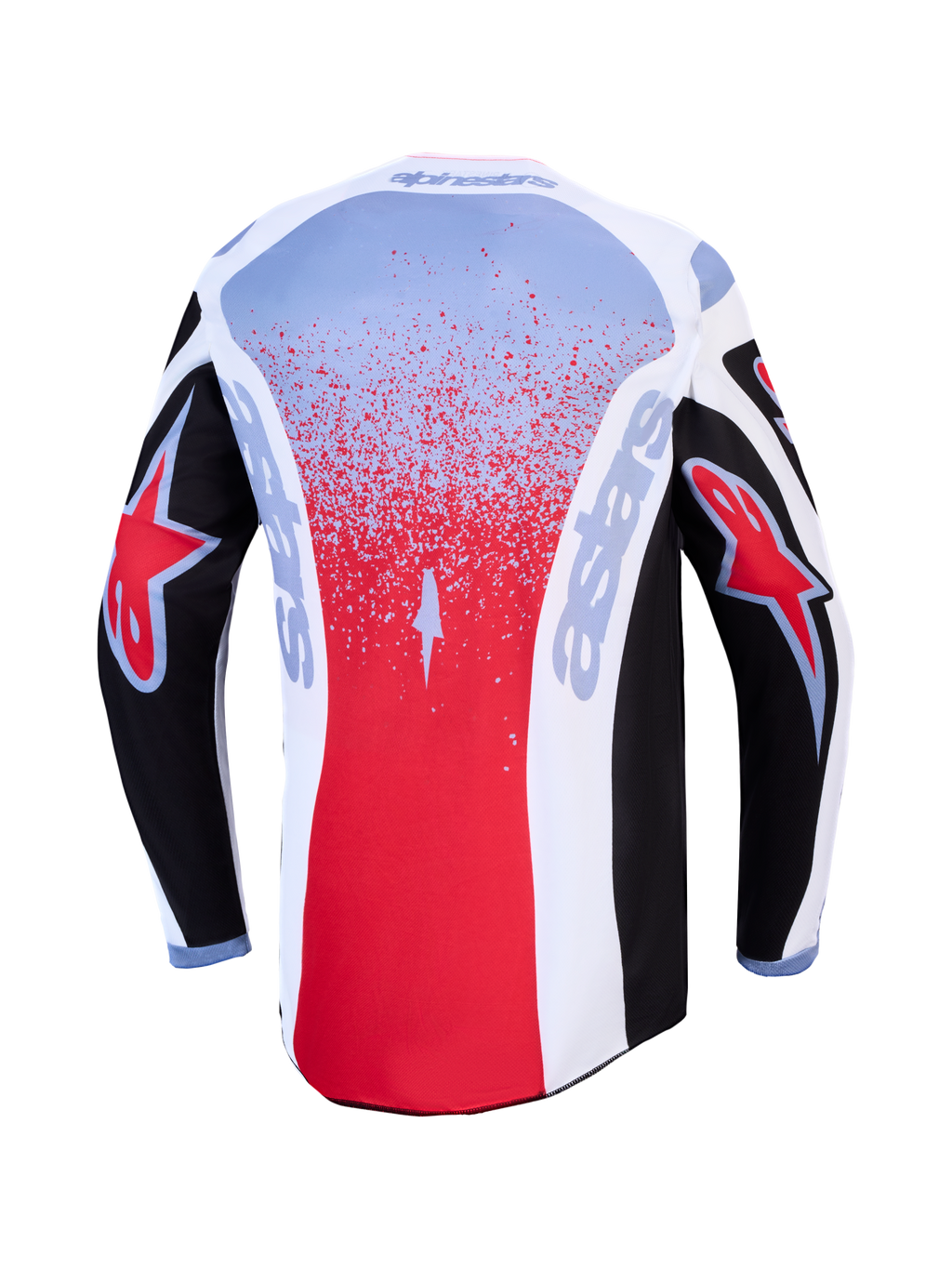Alpinestars Fluid Drag Trikot, Motocross-Trikot, Herren, Schwarz, Rot, Weiß, atmungsaktiv mit verlängertem Rücken.