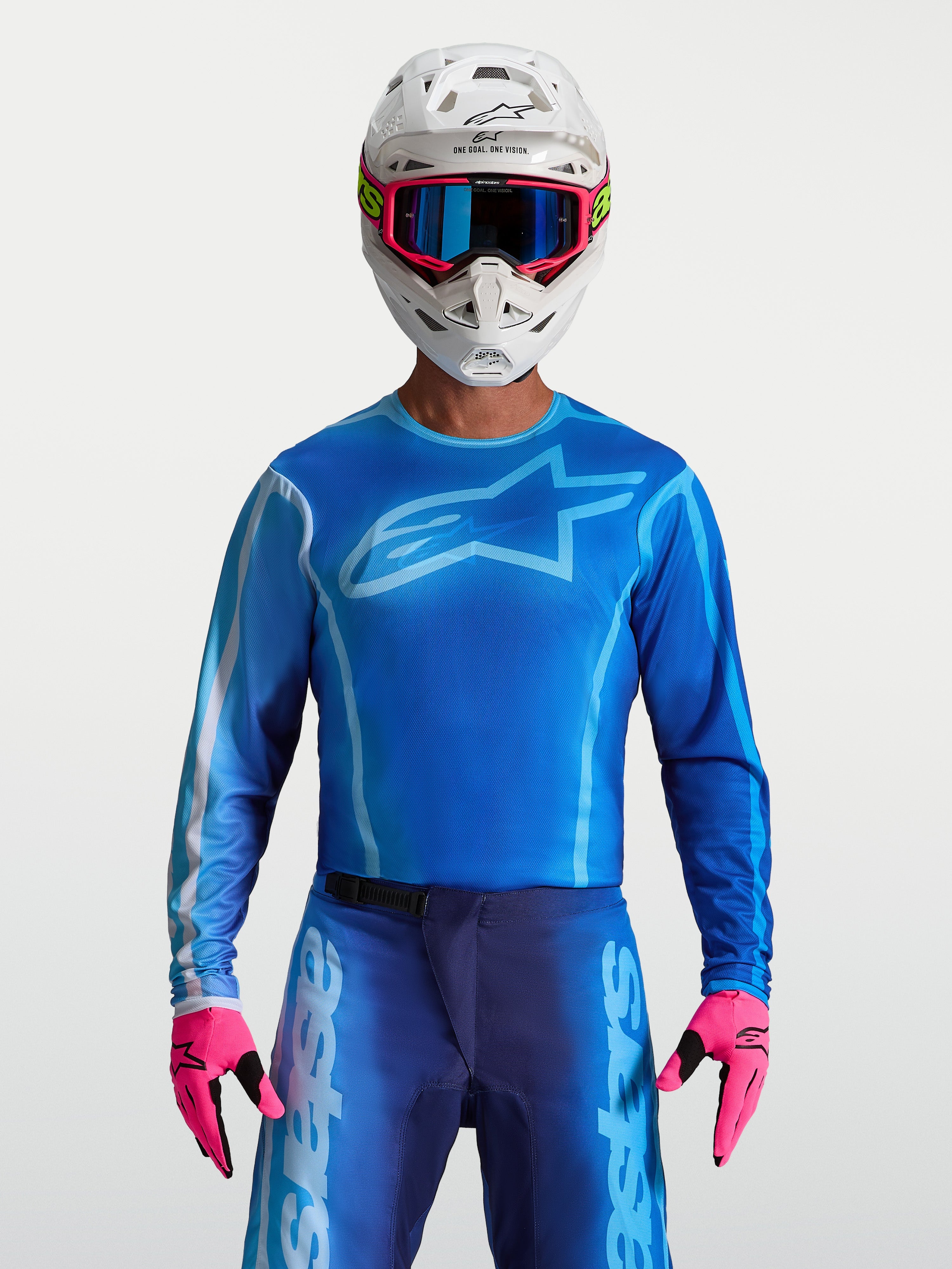 Alpinestars Fluid Kepler Trikot, blaues Herren-Motocross-Oberteil, ergonomische Passform, leichtes Polygewebe.