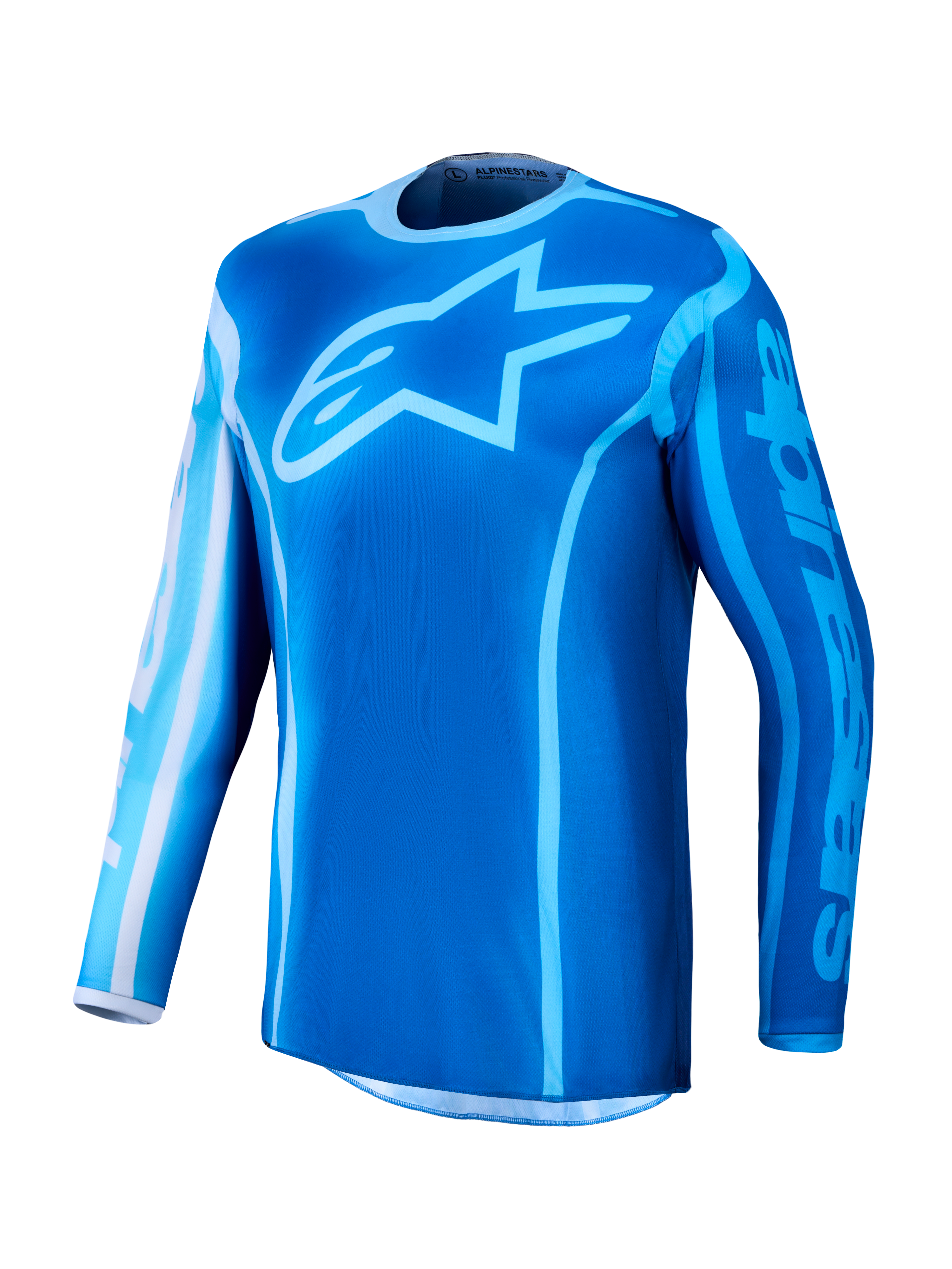 Alpinestars Fluid Kepler Trikot, Motocross-Trikot für Herren, Blau und Hellblau, feuchtigkeitsableitendes Polygewebe.