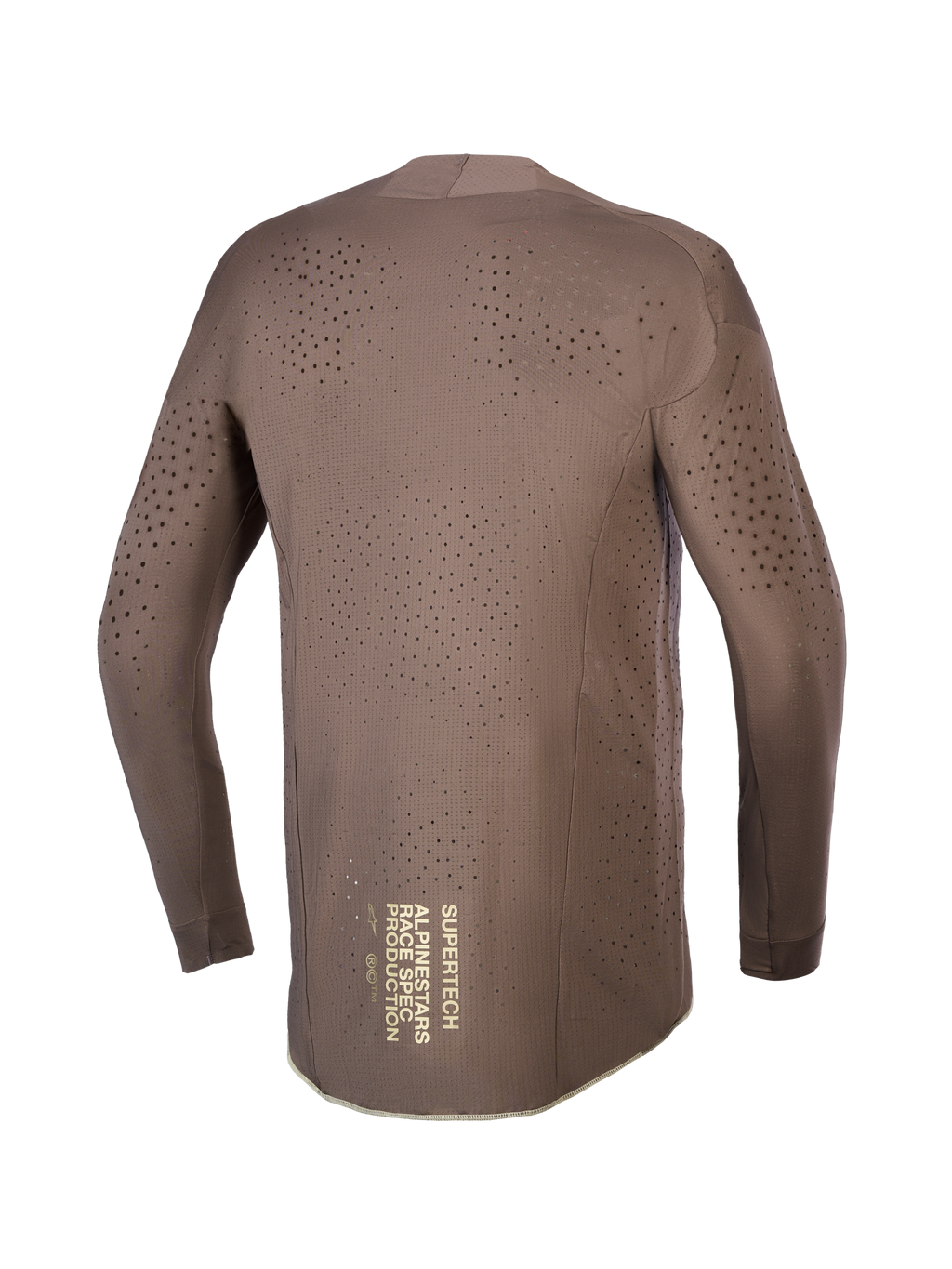 Alpinestars Limited Edition Supertech Air Gold Trikot, braunes Herren MX-Trikot, lasergeschnittene Belüftung und Goldgrafik.